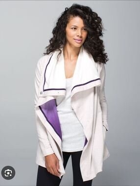 lululemon athletica Ivory Draped Cape Jacket with Purple Lining